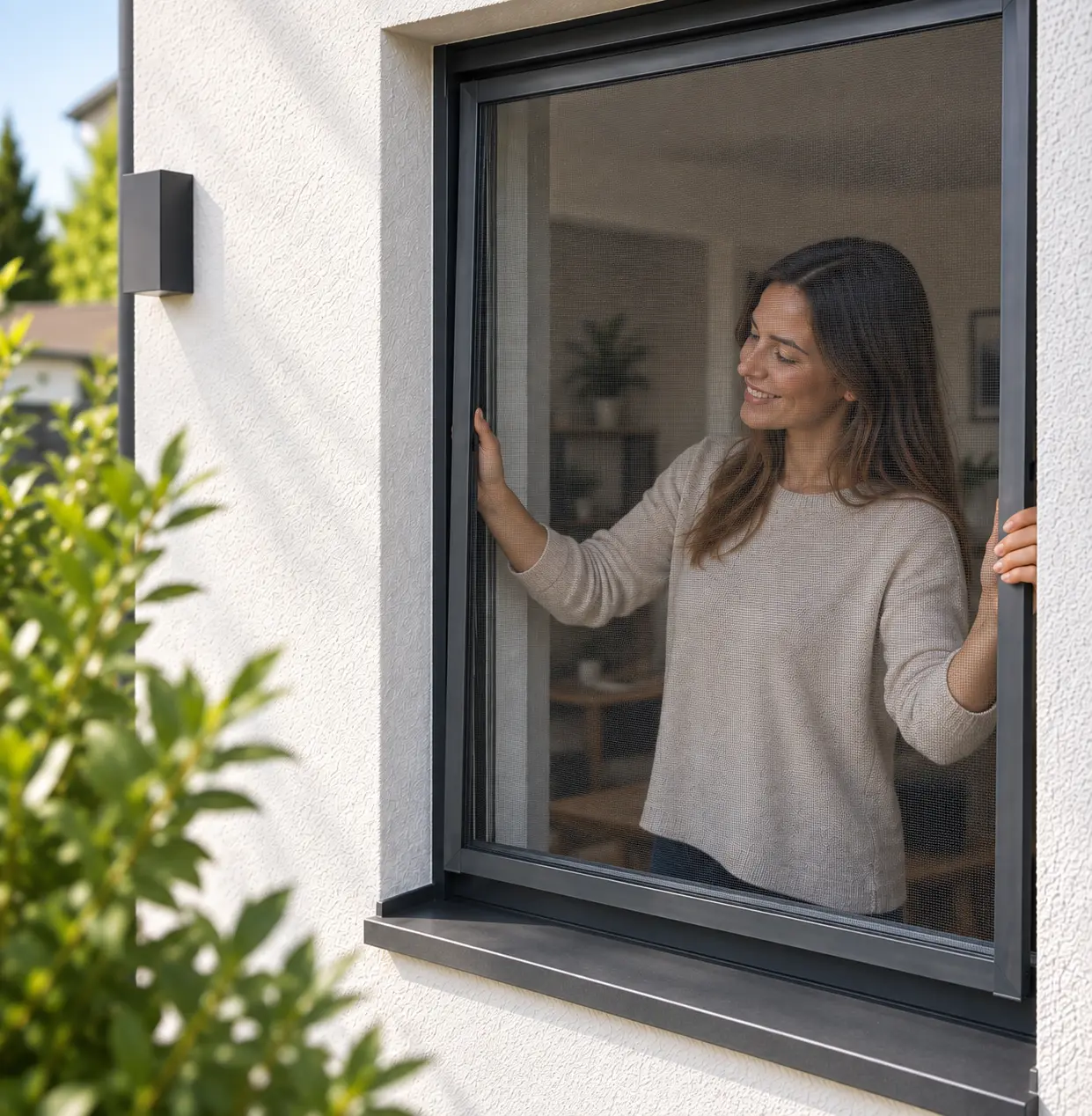 Insektenschutz-Spannrahmen am Fenster